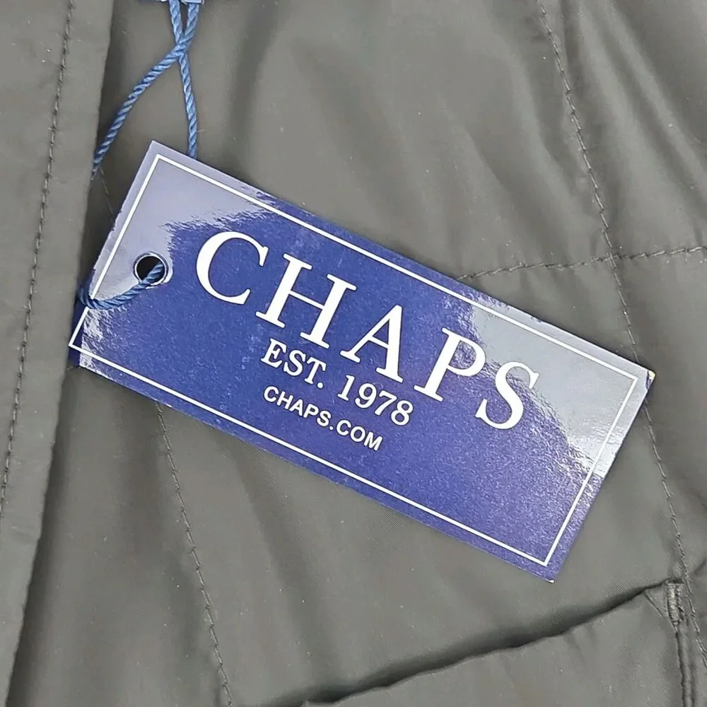 Chaps Coat Jacket Men Sz 44R Quilted Black Brown Coat Corduroy Collar NEW